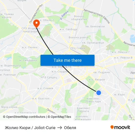 Жолио Кюри / Joliot Curie to Обеля map