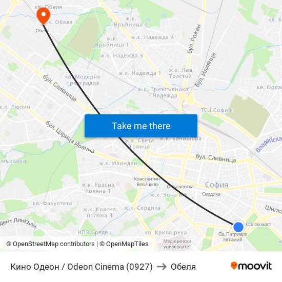 Кино Одеон / Odeon Cinema (0927) to Обеля map