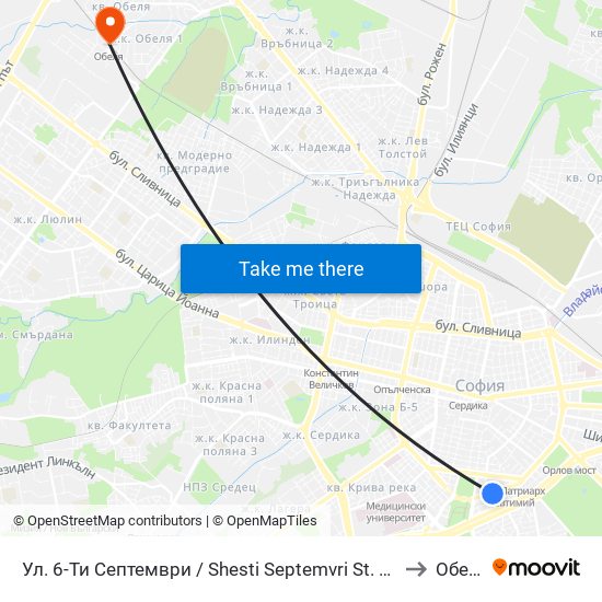 Ул. 6-Ти Септември / Shesti Septemvri St. (1806) to Обеля map