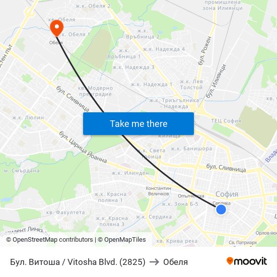 Бул. Витоша / Vitosha Blvd. (2825) to Обеля map