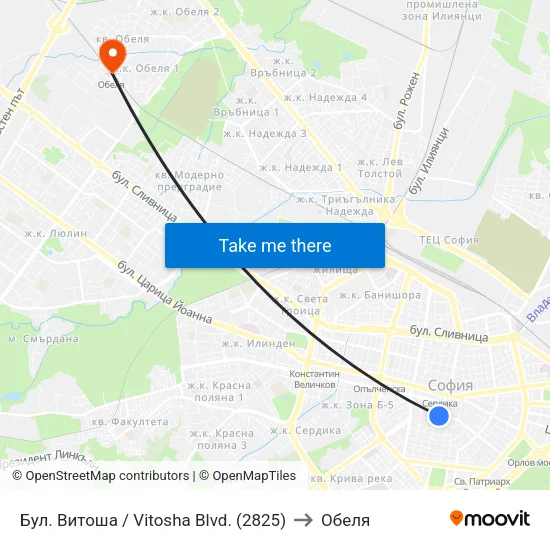 Бул. Витоша / Vitosha Blvd. (2825) to Обеля map