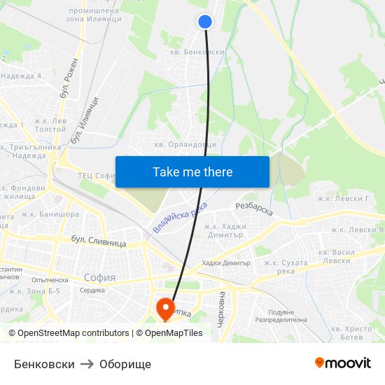 Бенковски to Оборище map