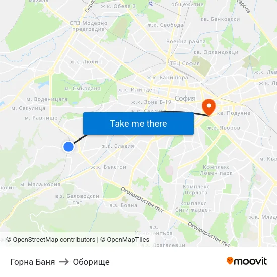 Горна Баня to Оборище map