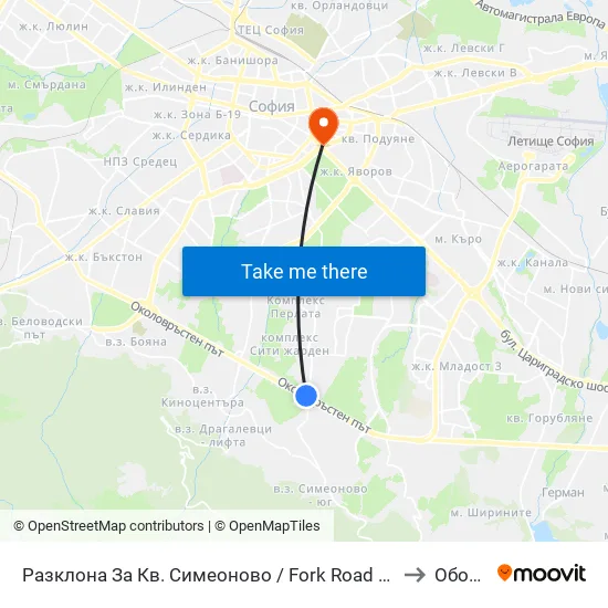 Разклона За Кв. Симеоново / Fork Road To Simeonovo Qr. (1458) to Оборище map