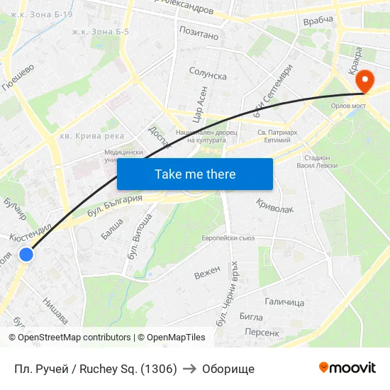 Пл. Ручей / Ruchey Sq. (1306) to Оборище map