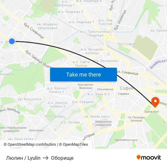 Люлин / Lyulin to Оборище map