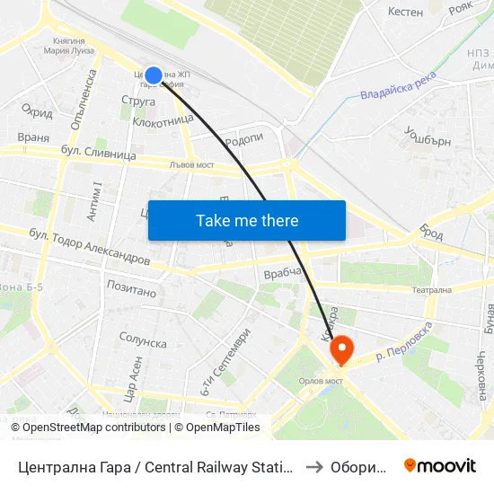Централна Гара / Central Railway Station to Оборище map