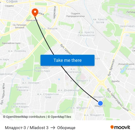 Младост 3 / Mladost 3 to Оборище map