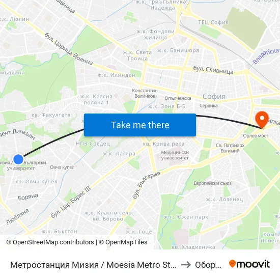 Ⓜ️ Метростанция Мизия / Moesia Metro Station (6089) to Оборище map