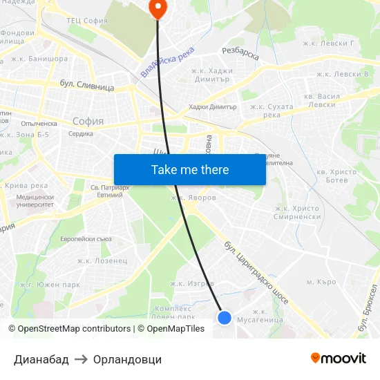 Дианабад to Орландовци map