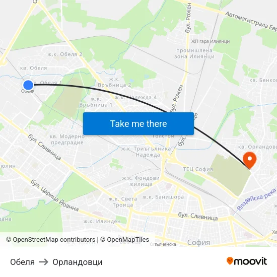 Обеля to Орландовци map