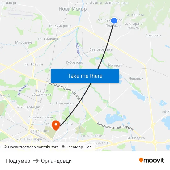 Подгумер to Орландовци map
