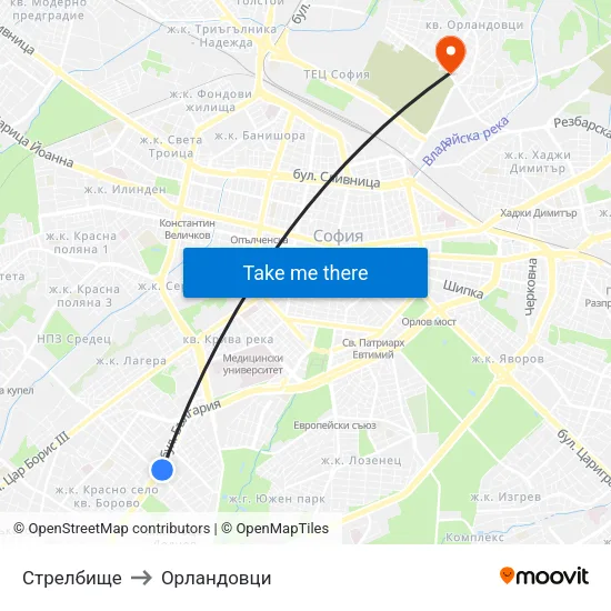 Стрелбище to Орландовци map