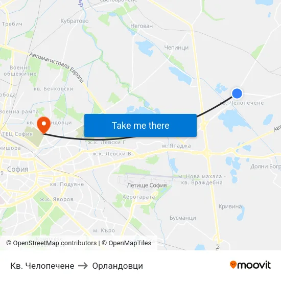 Кв. Челопечене to Орландовци map