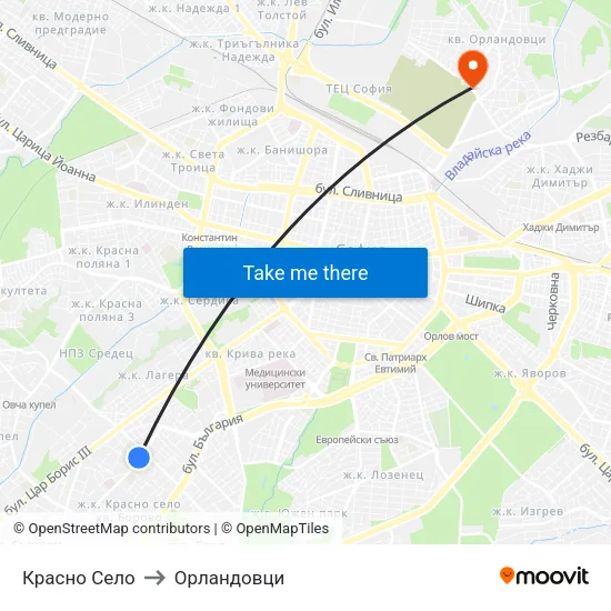 Красно Село to Орландовци map