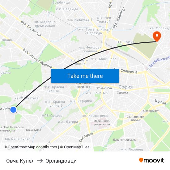 Овча Купел to Орландовци map