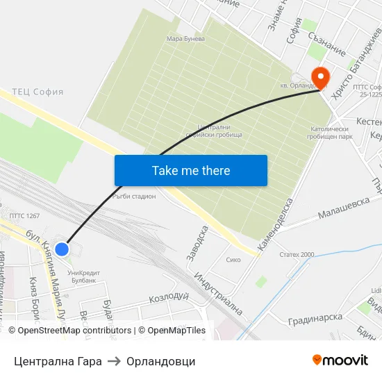 Централна Гара to Орландовци map