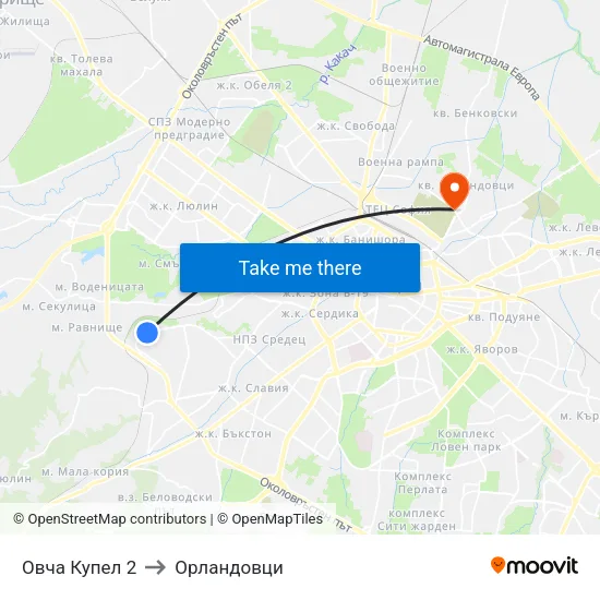 Овча Купел 2 to Орландовци map