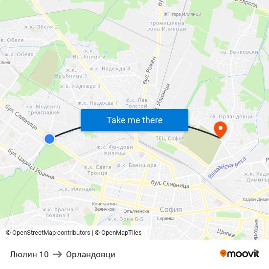 Люлин 10 to Орландовци map