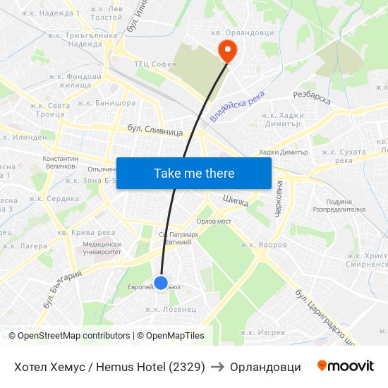 Хотел Хемус / Hemus Hotel (2329) to Орландовци map