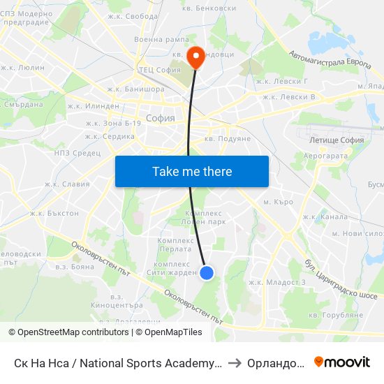 Ск На Нса / National Sports Academy (1609) to Орландовци map