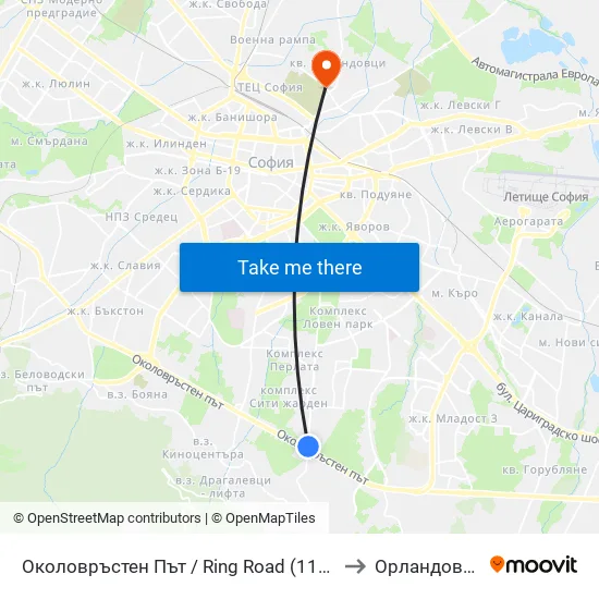 Околовръстен Път / Ring Road (1175) to Орландовци map