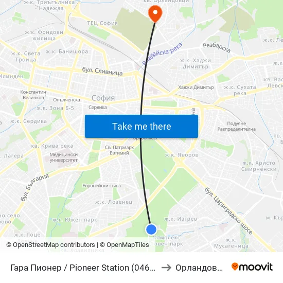 Гара Пионер / Pioneer Station (0465) to Орландовци map