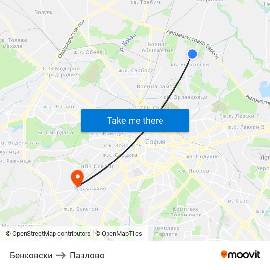 Бенковски to Павлово map