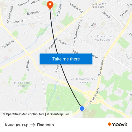 Киноцентър to Павлово map