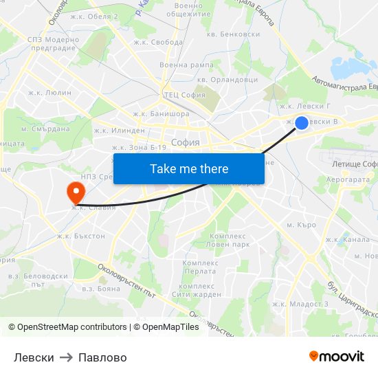 Левски to Павлово map