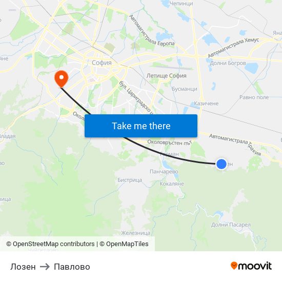 Лозен to Павлово map