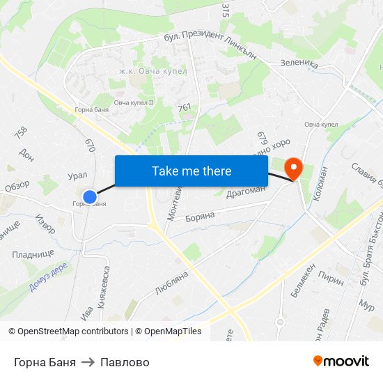 Горна Баня to Павлово map