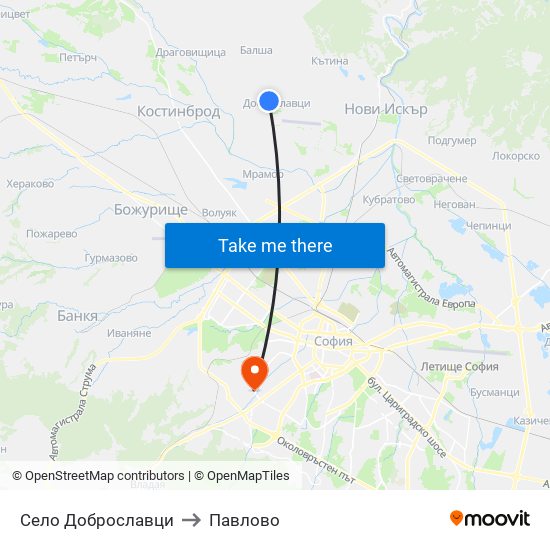 Село Доброславци to Павлово map