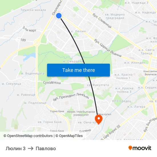 Люлин 3 to Павлово map