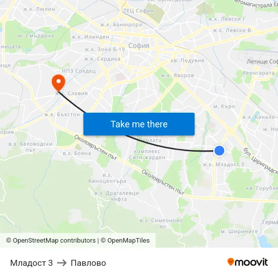 Младост 3 to Павлово map