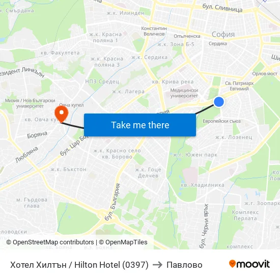Хотел Хилтън / Hilton Hotel (0397) to Павлово map