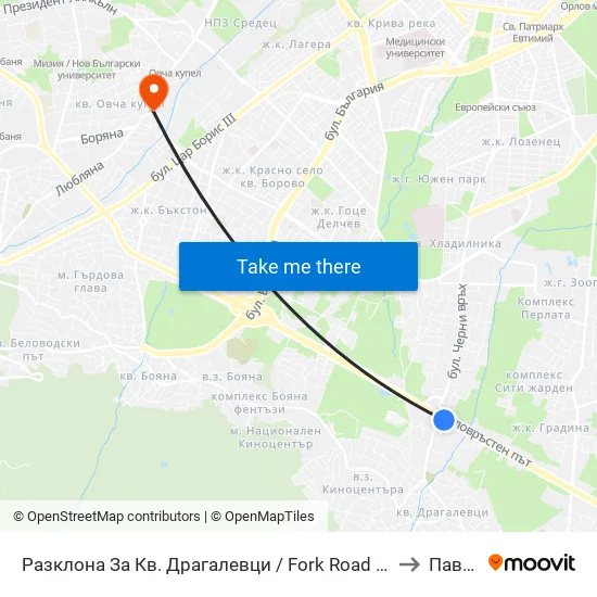 Разклона За Кв. Драгалевци / Fork Road To Dragalevtsi Qr. (1457) to Павлово map