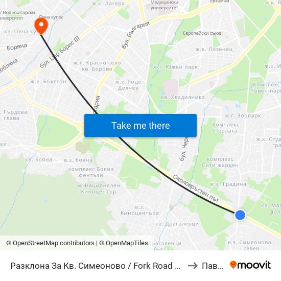 Разклона За Кв. Симеоново / Fork Road To Simeonovo Qr. (1459) to Павлово map
