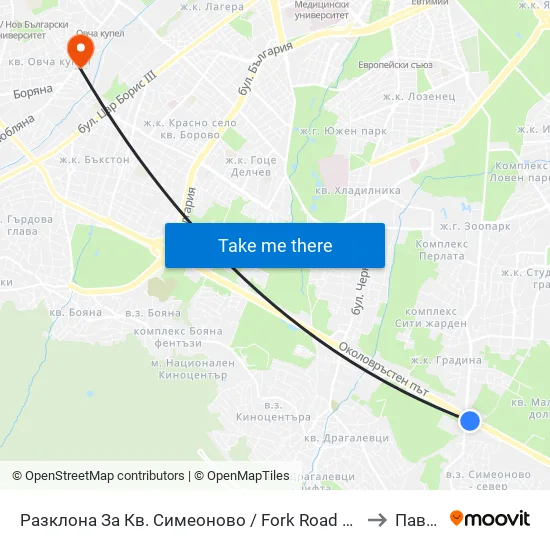 Разклона За Кв. Симеоново / Fork Road To Simeonovo Qr. (1459) to Павлово map