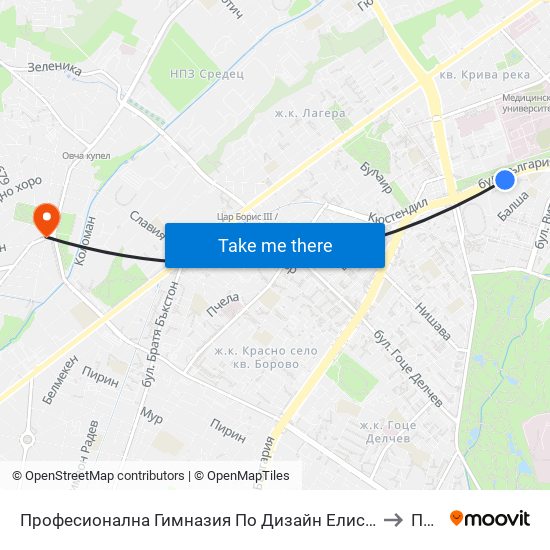 Професионална Гимназия По Дизайн Елисавета Вазова / Elisaveta Vazova High School Of Design (1736) to Павлово map