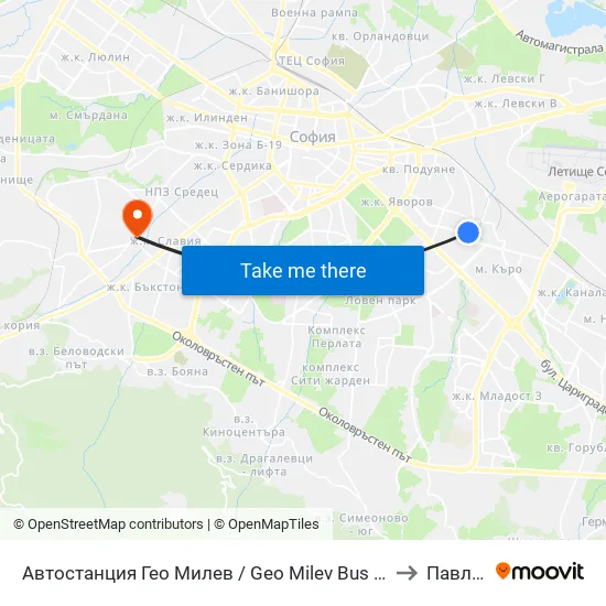 🚌 Автостанция Гео Милев / Geo Milev Bus Station (0052) to Павлово map