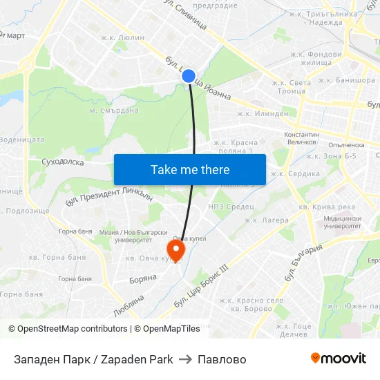 Западен Парк / Zapaden Park to Павлово map