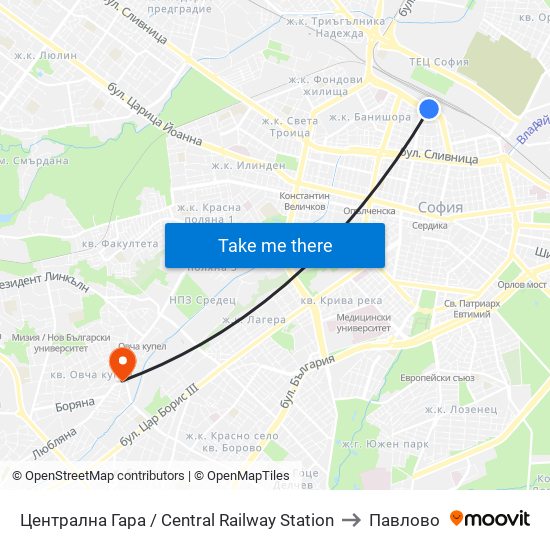 Централна Гара / Central Railway Station to Павлово map