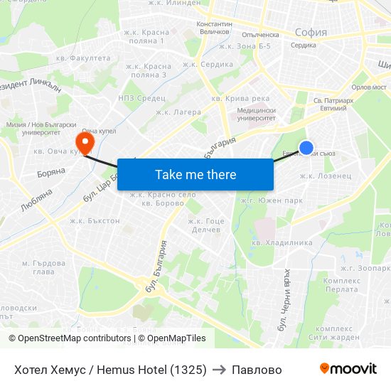 Хотел Хемус / Hemus Hotel (1325) to Павлово map