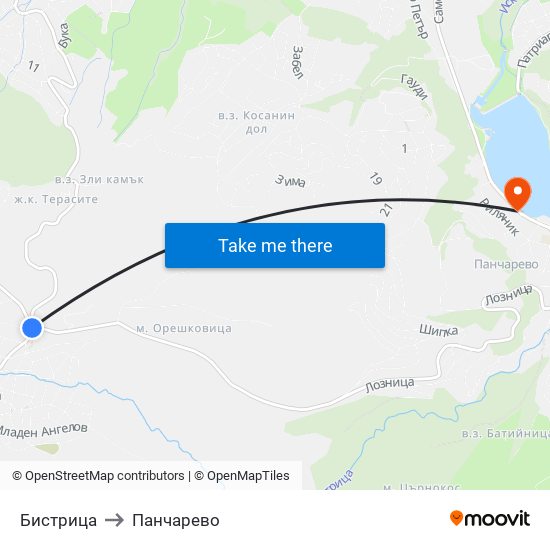 Бистрица to Панчарево map