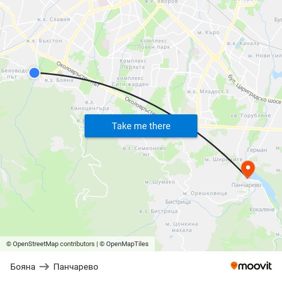 Бояна to Панчарево map
