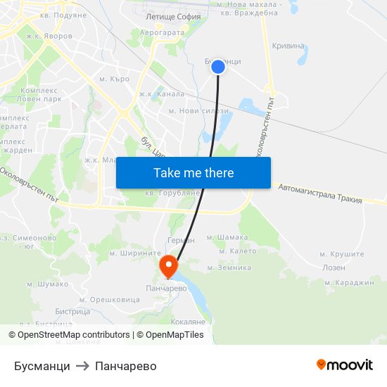 Бусманци to Панчарево map