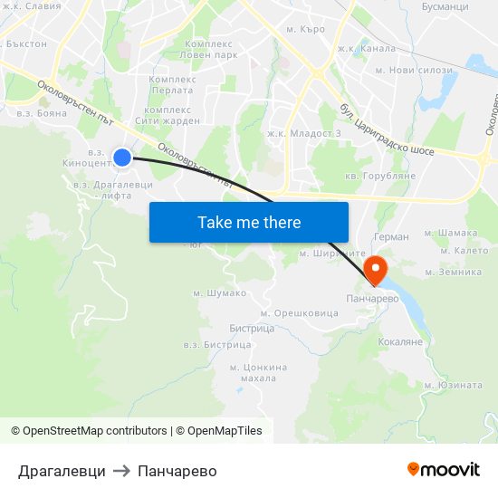 Драгалевци to Панчарево map