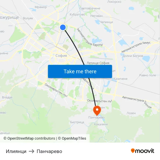 Илиянци to Панчарево map