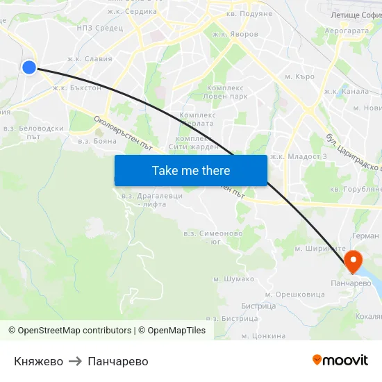 Княжево to Панчарево map